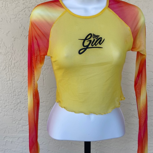 I.AM.GIA Sheer Crop Top Size XS in Orange& Yellow